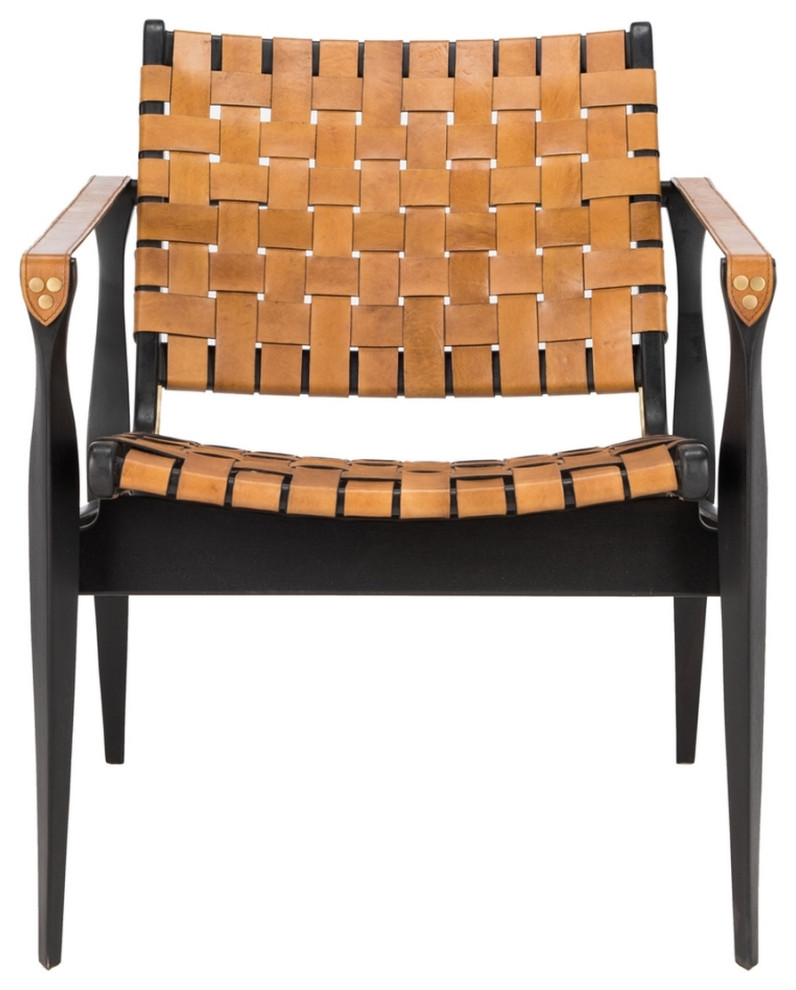 Conrad Leather Safari Chair Brown / Black   Midcentury   Armchairs And Accent Chairs   by Peachtree Fine Furniture  Houzz