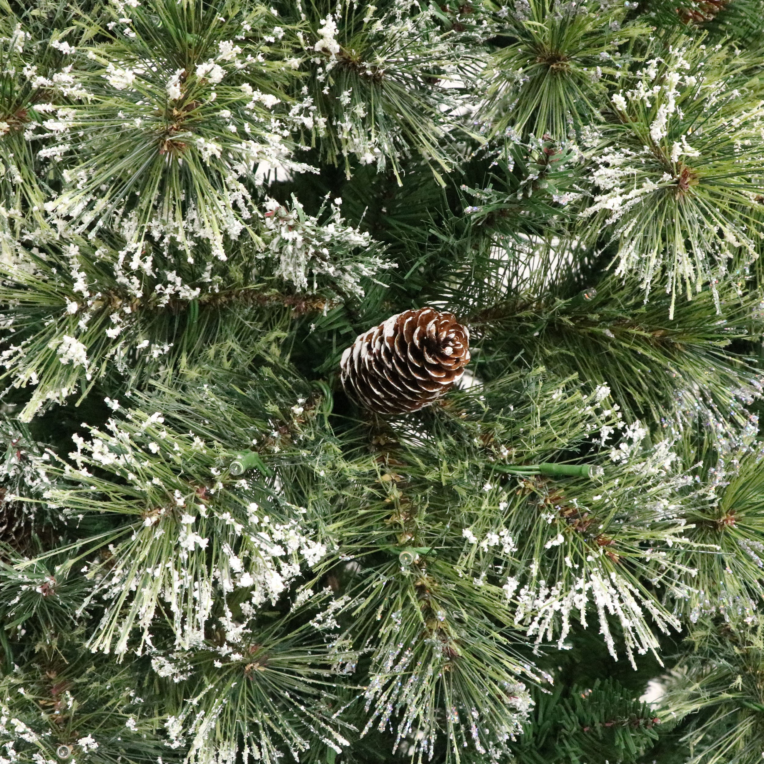 4.5-foot Cashmere Pine and Mixed Needles Pre-Lit Clear LED Hinged Artificial Christmas Tree with Snow and Glitter Branches and Frosted Pinecones