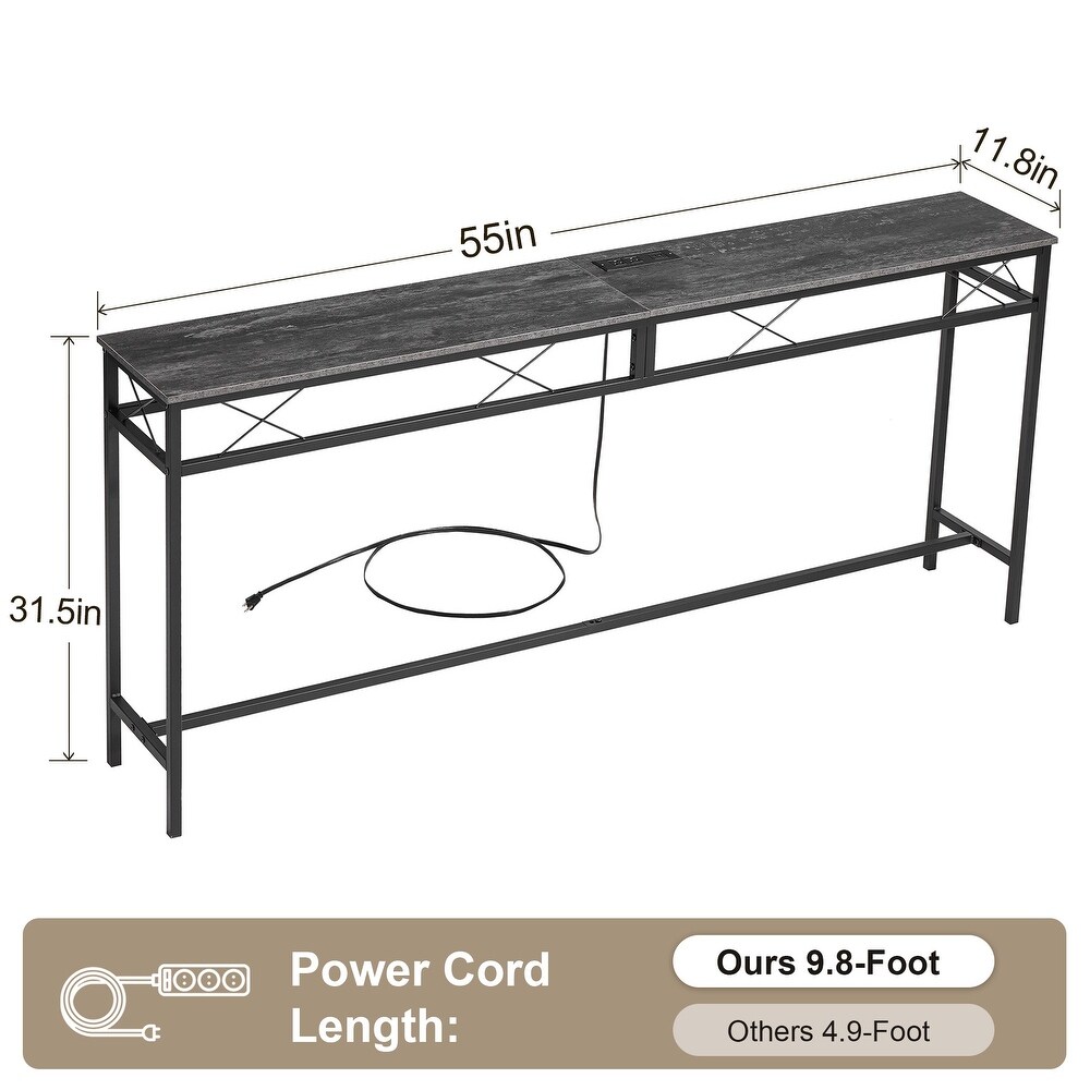 Javlergo Console Table with with Charging Station   USB Ports  Charcoal Gray