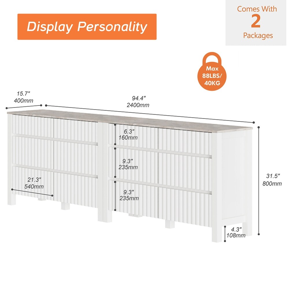 WAMPAT White TV Stand for 100 Inches TVs with 12 Storage Drawers  Entertainment Center with Storage Cabinet   94''