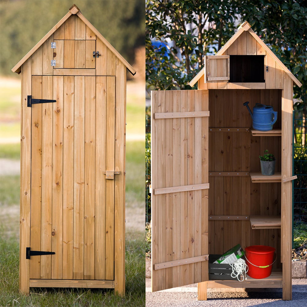 UBesGoo 70" Wood Outdoor Storage Shed with Wooden Lockers,Garden Tool Shed