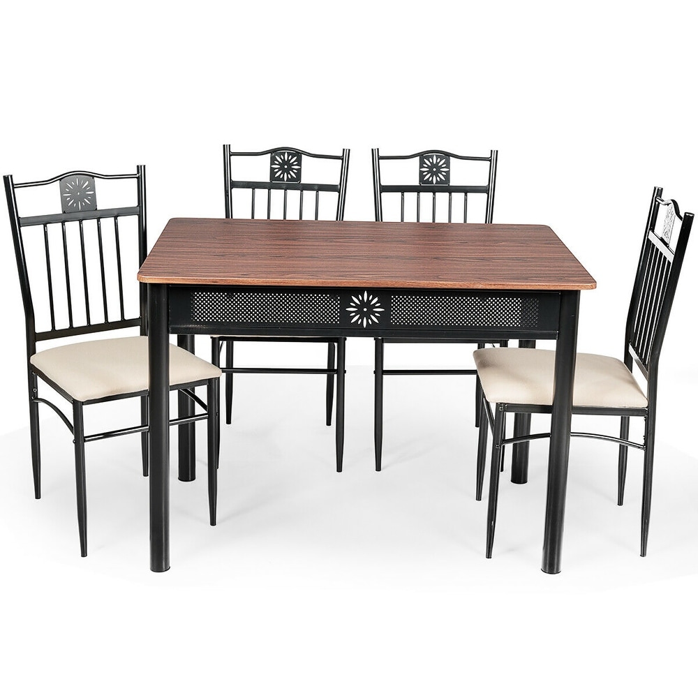 Costway 5 Piece Dining Set Wood Metal Table and 4 Chairs Kitchen