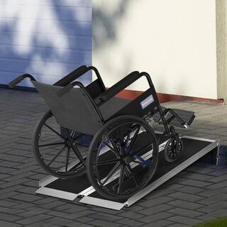 HOMCOM 5 ft. Portable Wheelchair Ramp Aluminum Threshold Mobility Single-fold for Scooter with Carrying Handle 713-088V03BK