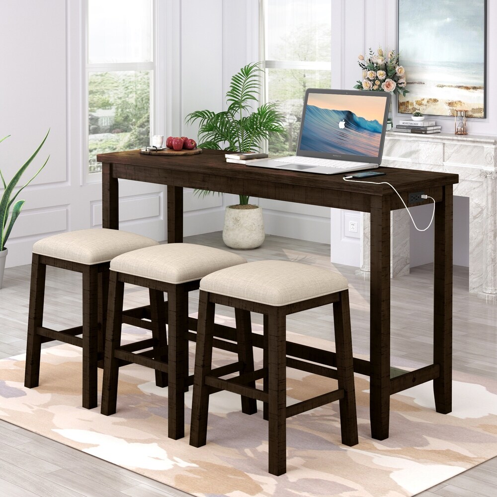 4 Pieces Counter Height Table with Fabric Padded Stools