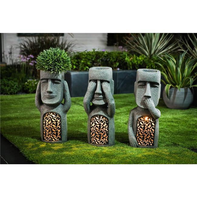 Luxen Home 21" Gray MgO Easter Island Garden Statues (3 Pieces)