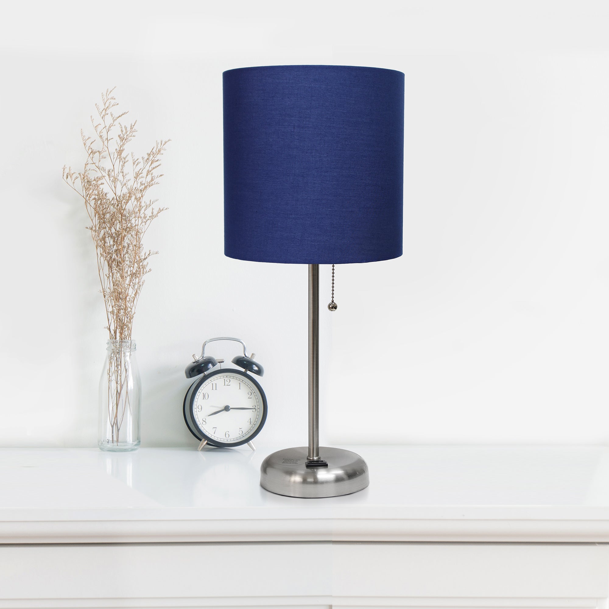 Limelights Stick Lamp with Charging Outlet and Fabric Shade, Navy