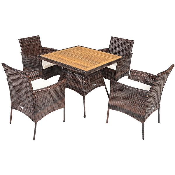 Gymax 5PCS Patio Dining Table and Chair Set Outdoor Furniture Set w/ 4