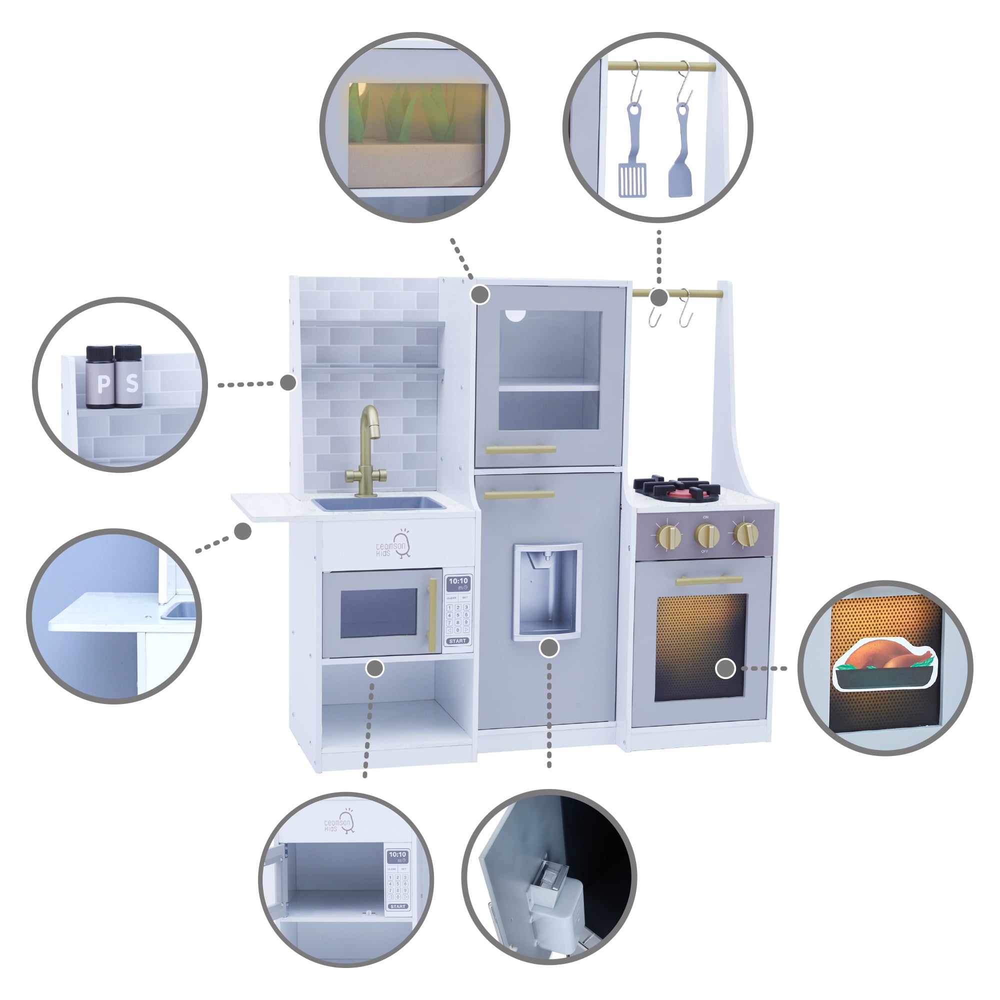 Teamson Kids Little Chef Lyon Wooden Kitchen and Hydroponic Garden w/ Accessories, Gray