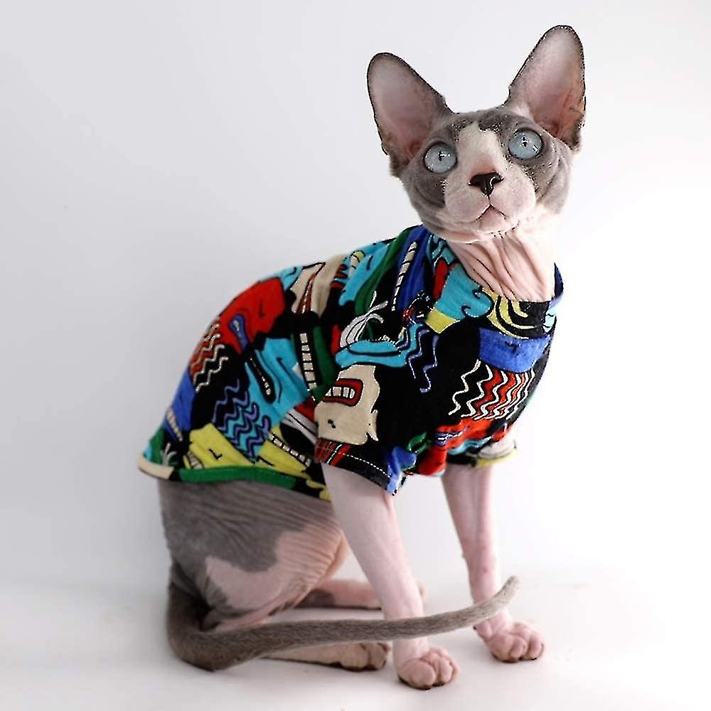 Hairless Cat Cool Breathable Summer Cotton Shirts Pet Clothes With Gold Necklace Coll