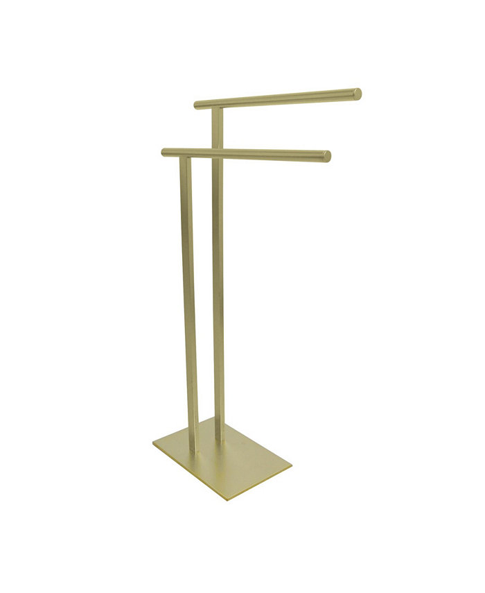 Kingston Brass Double L Shape Pedestal Towel Holder in Satin Brass