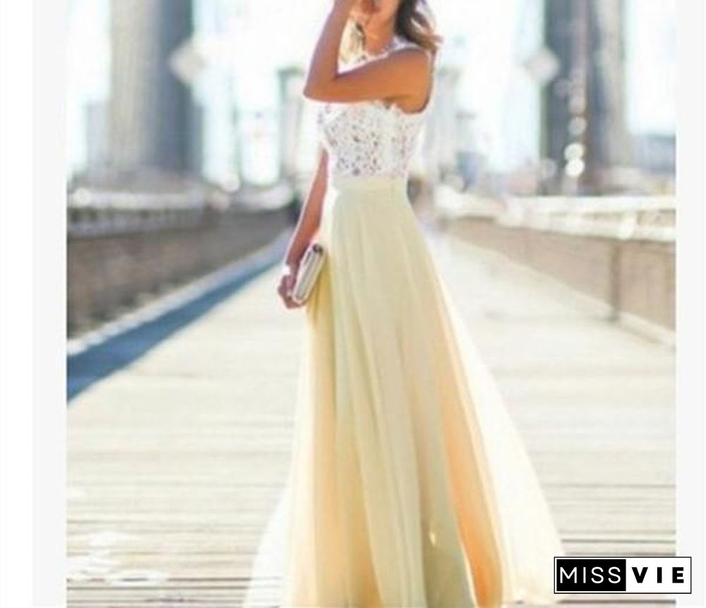 Women's Elegant Solid Lace Tank Maxi Dress