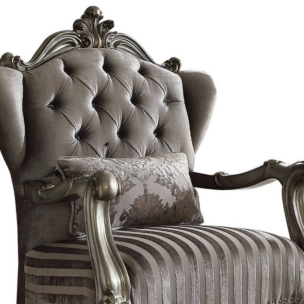 Versailles Chair With 1 Pillow Velvet antique Platinum Finish Acme Furniture