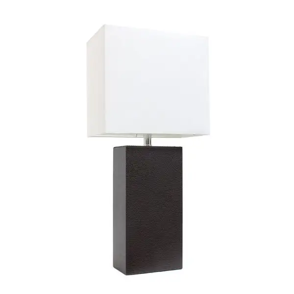 Elegant Designs Modern Leather Table Lamp with White Fabric Shade - 10(L)6(W)21(H)