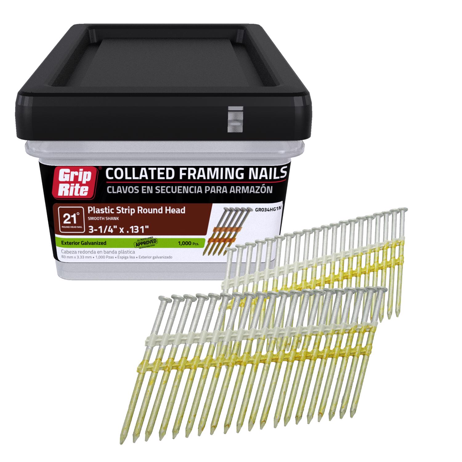 Grip-Rite 3-1/4 in. 10 Ga. Angled Strip Hot-Dip Galvanized Framing Nails 21 deg 1000 pk