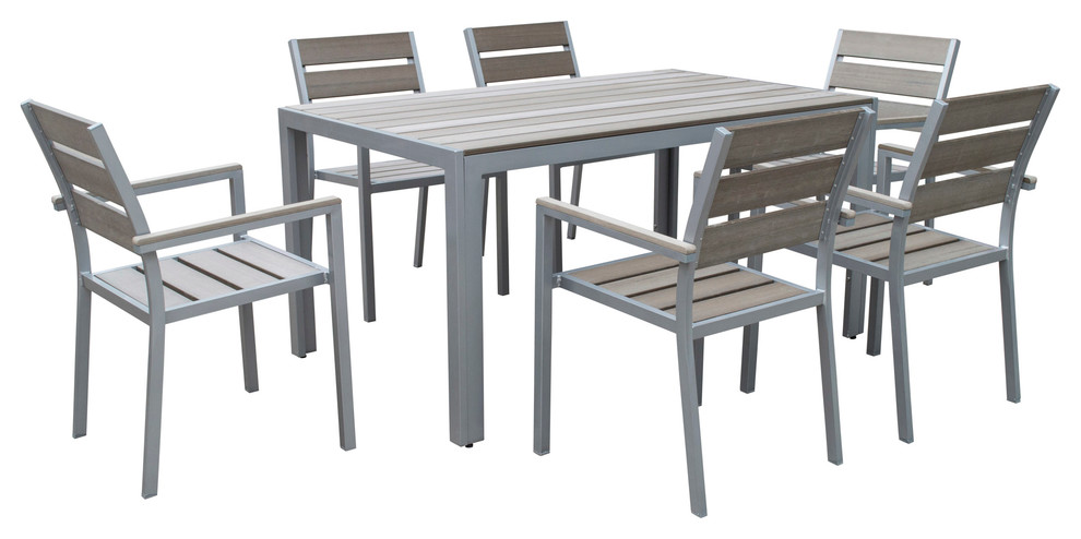 CorLiving Gallant 7 Piece Sun Bleached Gray Outdoor Dining Set   Transitional   Outdoor Dining Sets   by CorLiving Distribution LLC  Houzz