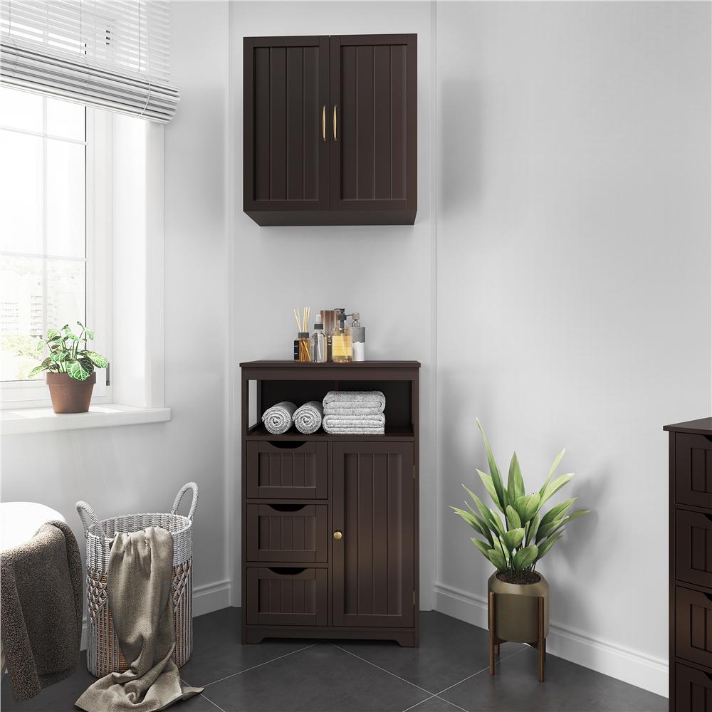 Easyfashion Wooden Bathroom Floor Cabinet Multiple Tiers Storage Organizer， Espresso