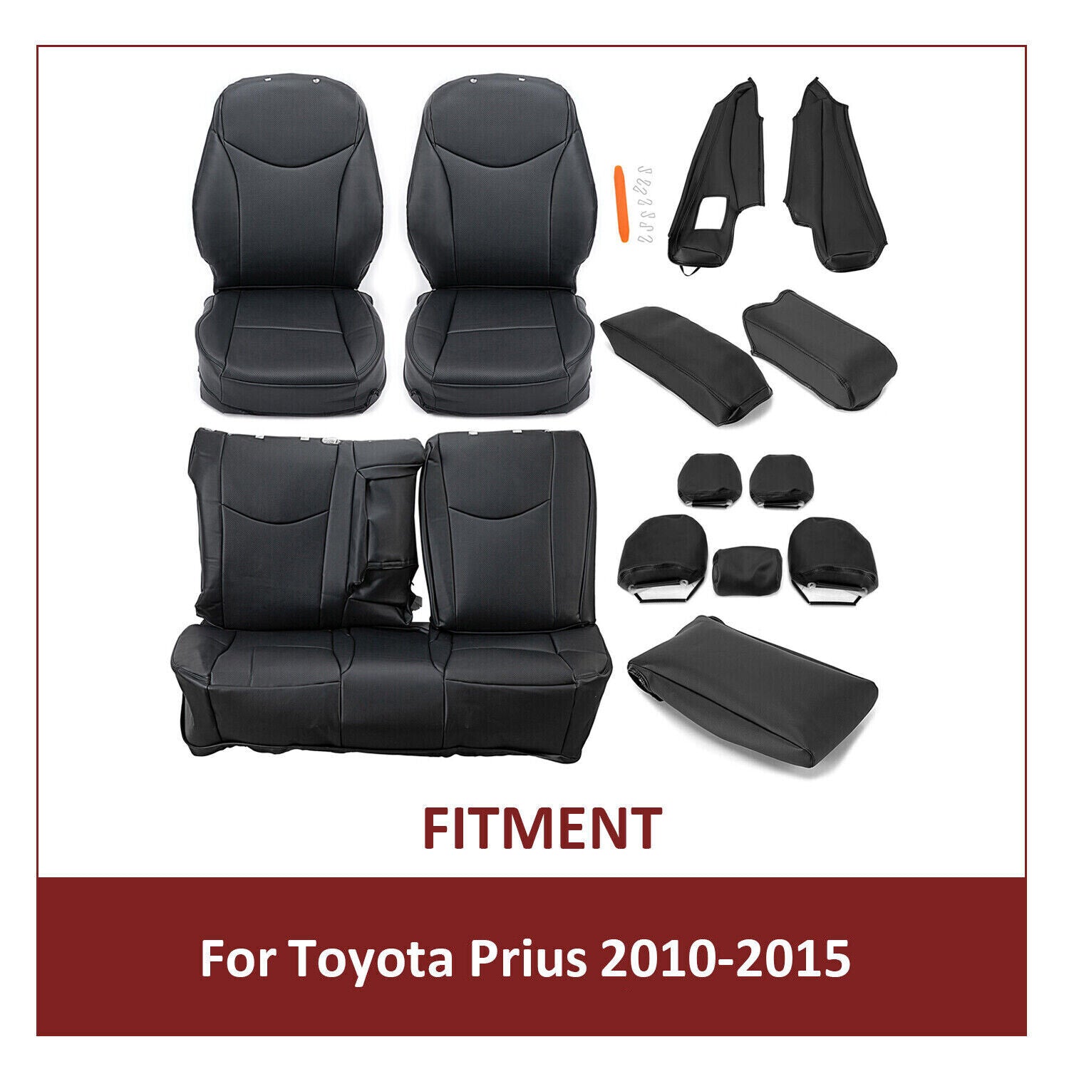 KOJEM Synthetic Leather Seat Covers for 2010-2015 2011 2012 2013 2014 Toyota Prius， Black Front and Rear