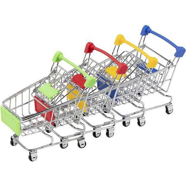 Juvale Mini Shopping Cart 4 pack Desk Organizers Pen Pencil Holder Storage Toy For Stationery Supplies 4 Colors 3 25 X 4 375 X 4 75 Inches