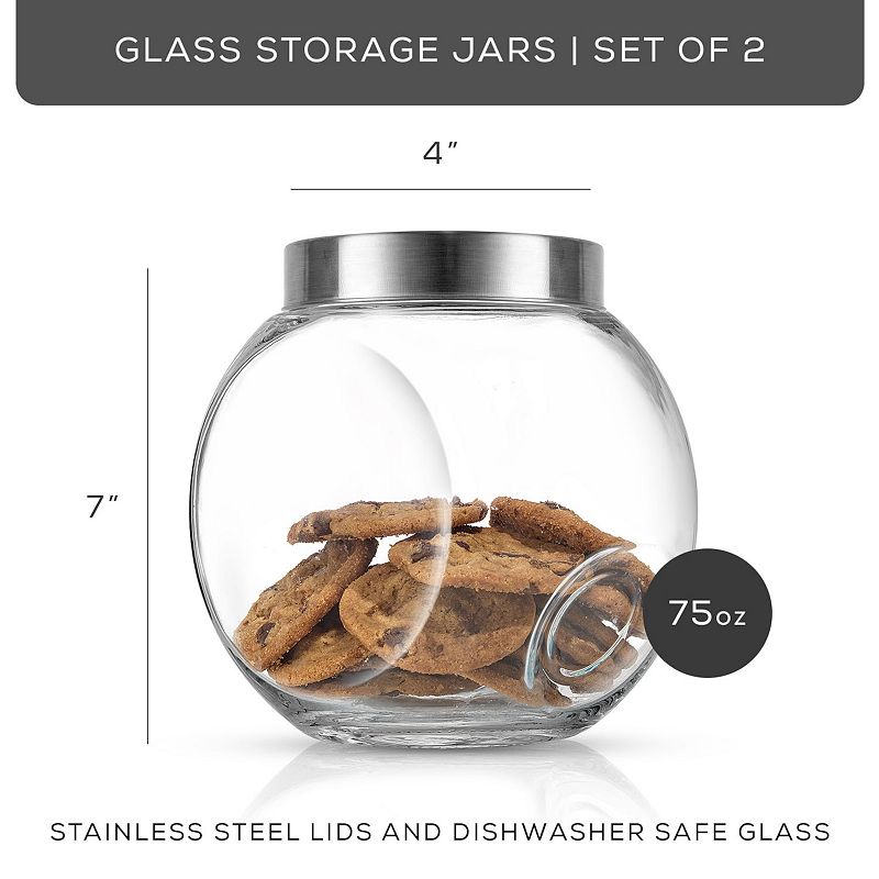 JoyFul 2-Pack Round Glass Cookie Jar with Airtight Lid