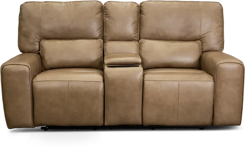 Zero Gravity Saddle Brown Leather Power Reclining Loveseat with Console