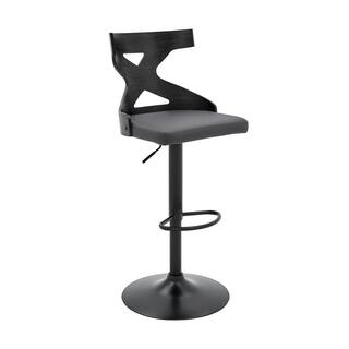 Armen Living Etienne Gray Adjustable Swivel Faux Leather and Black Metal Bar Stool LCETBABLGR