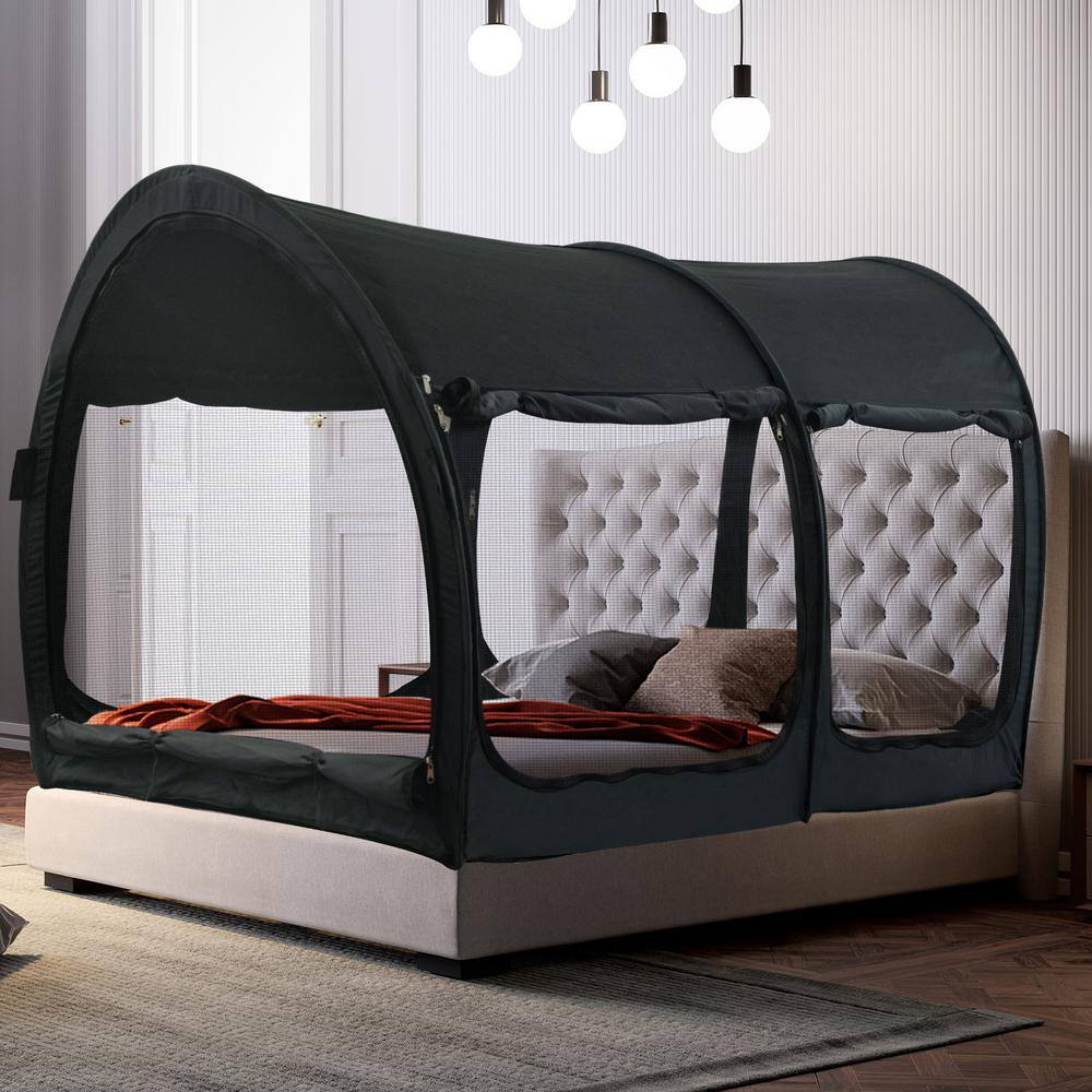 Alvantor 2-in-1 Indoor Pop Up Portable Frame Pongee Bed Canopy Tent Full Curtains Breathable Charcoal (Mattress Not Included) 2006FM