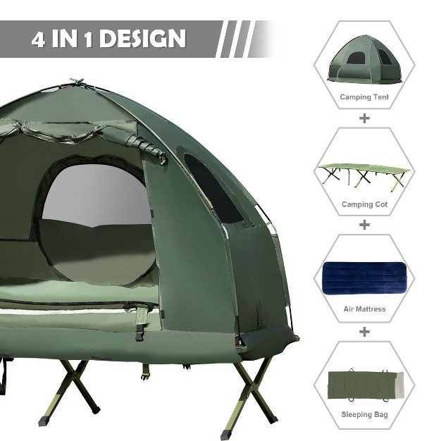 Tangkula 1 person Folding Camping Tent Cot Portable Pop up Tent W sleeping Bag amp Air Mattress For Outdoor