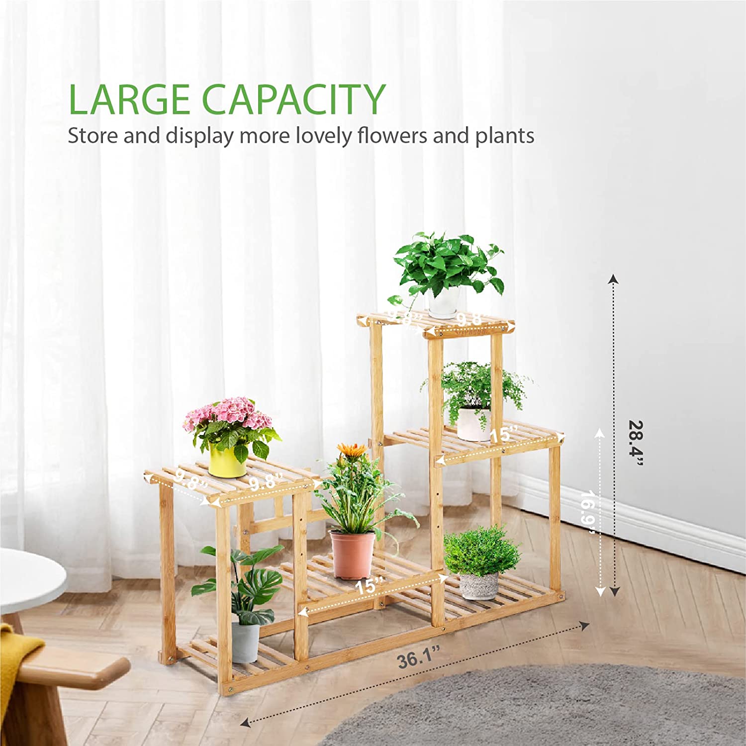 VIVOSUN Bamboo Plant Stand 6 Tier 7 Potted for Indoor Plants, Tall Plant Shelf Indoor Plant Rack Outdoor Multiple Flower Pot Holder