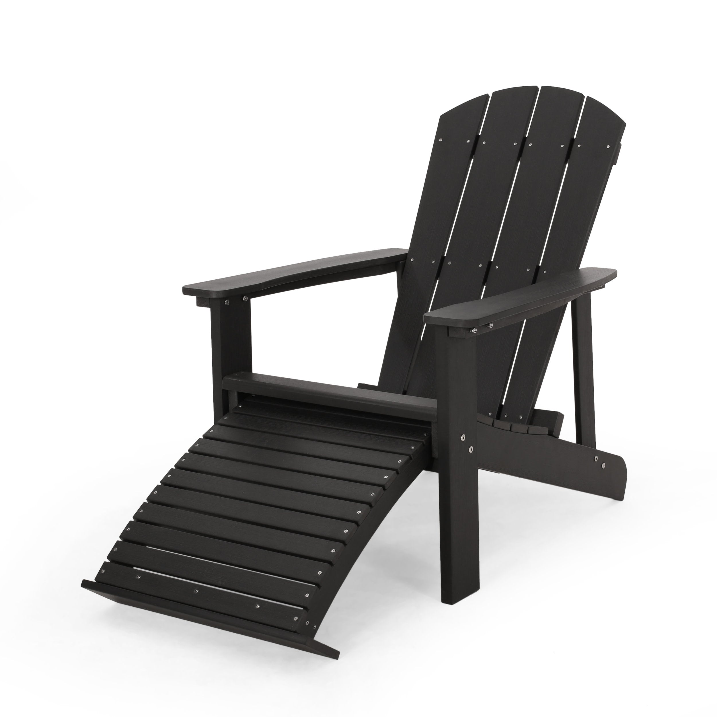 Ulises Outdoor Faux Wood Adirondack Chair with Retractable Ottoman