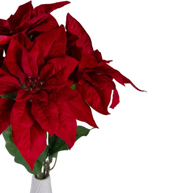 Red And Green Artificial Poinsettia Christmas Pick