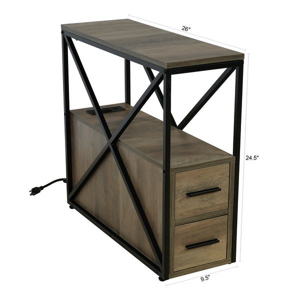 Industrial Brown End Table with 2 Drawers