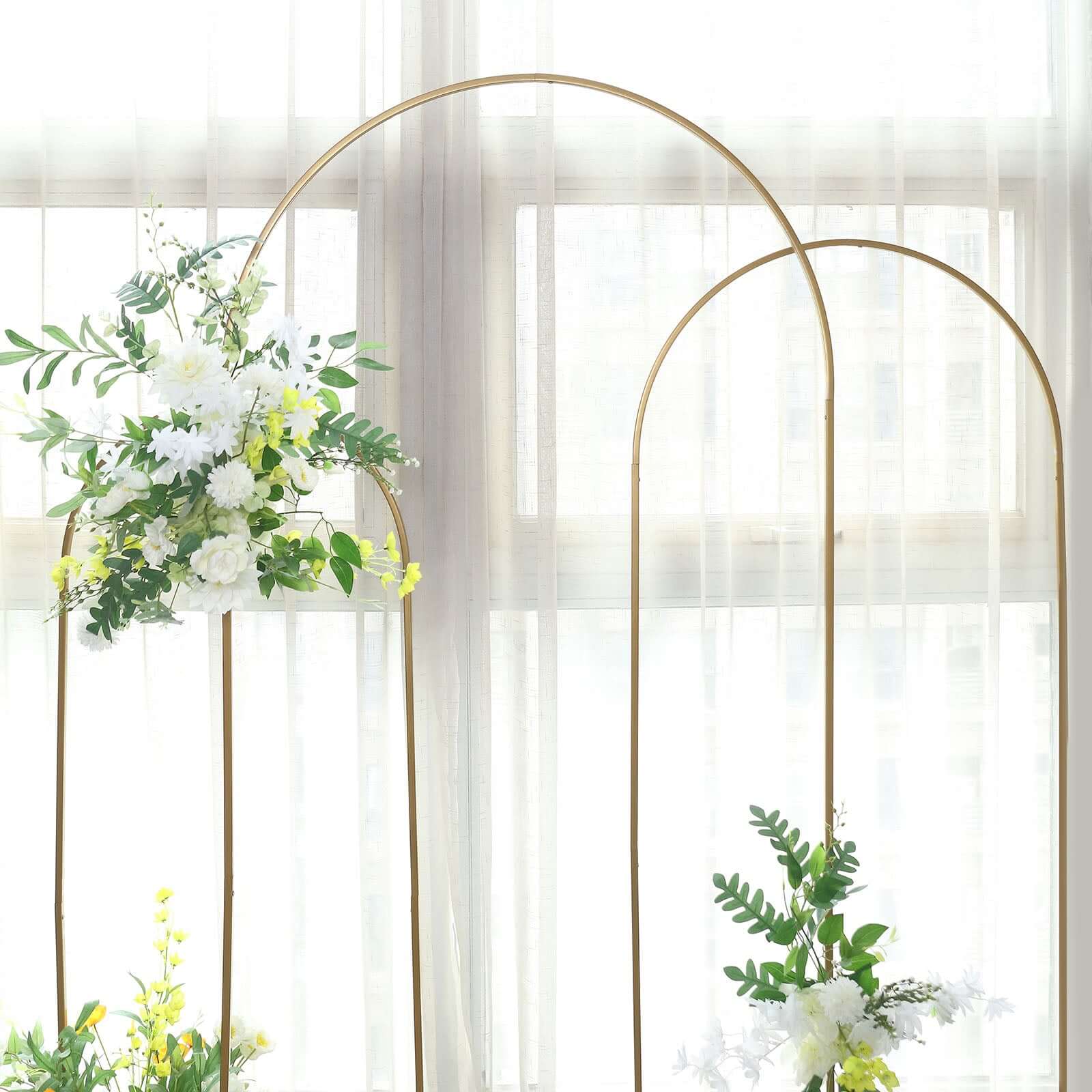 Gold Metal Wedding Arch Chiara Backdrop Stand Floral Display Frame With Round Top 7ft