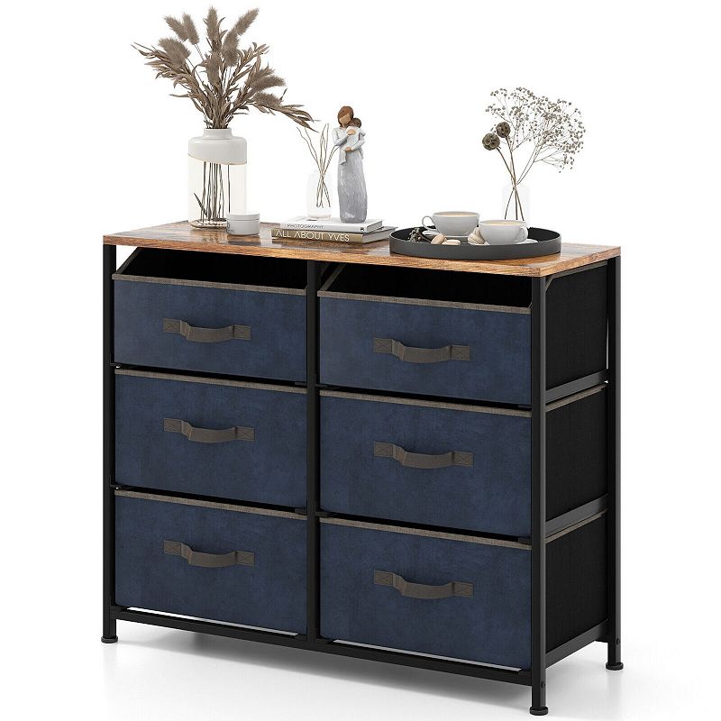 6-Drawer Dresser with Metal Frame and Anti-toppling Devices-Rustic Brown