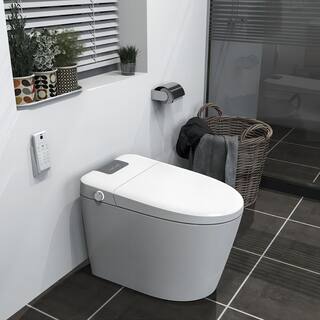 Flynama 1-piece 1.06 GPF Dual Flush U-Shaped LED Light Automatic Smart Toilet in. White Seat Included W131049697-E