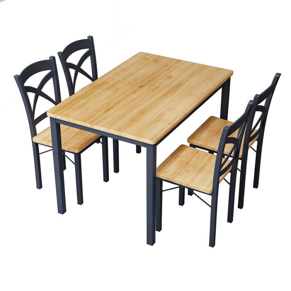 5 Piece Wooden Rectangular Dining Table Set w/Cross Back Dining Chair