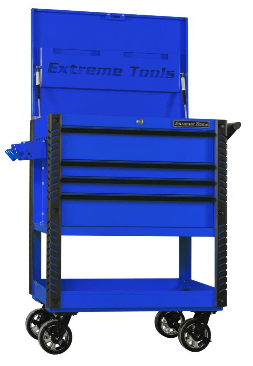 33 4 Drawer Deluxe Tool Cart with Bumpers， Blue with Black Drawer Pulls