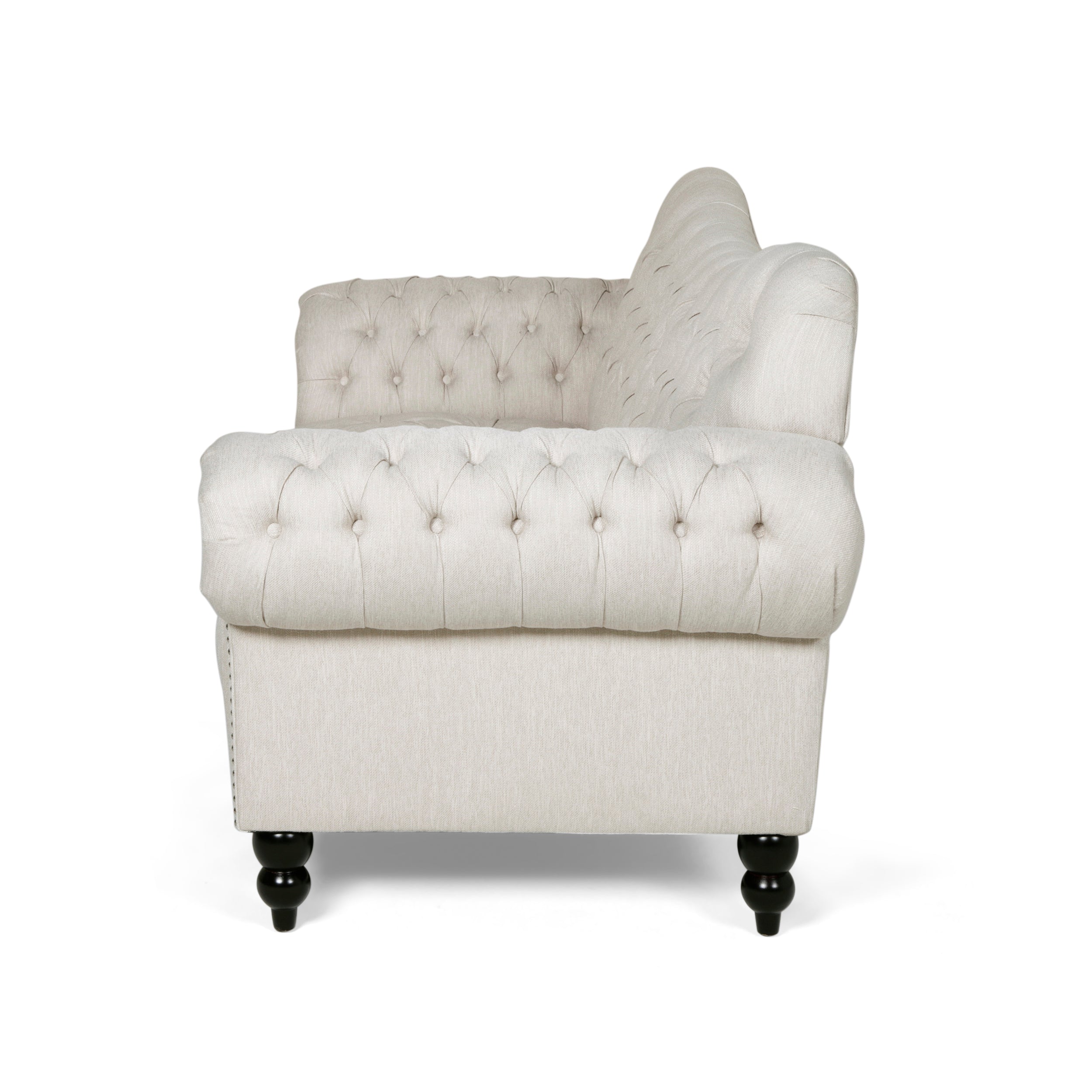 Emeric Chesterfield Button Tufted Fabric 3 Seater Sofa