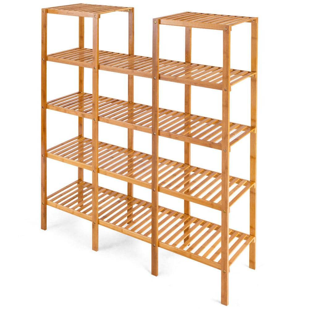 Costway 45.5 in. L x 12.5 in. W x 55.5 in. H Shelves Indoor/Outdoor Yellow Plant Stand 5-Tier Multi-Functional HW57411