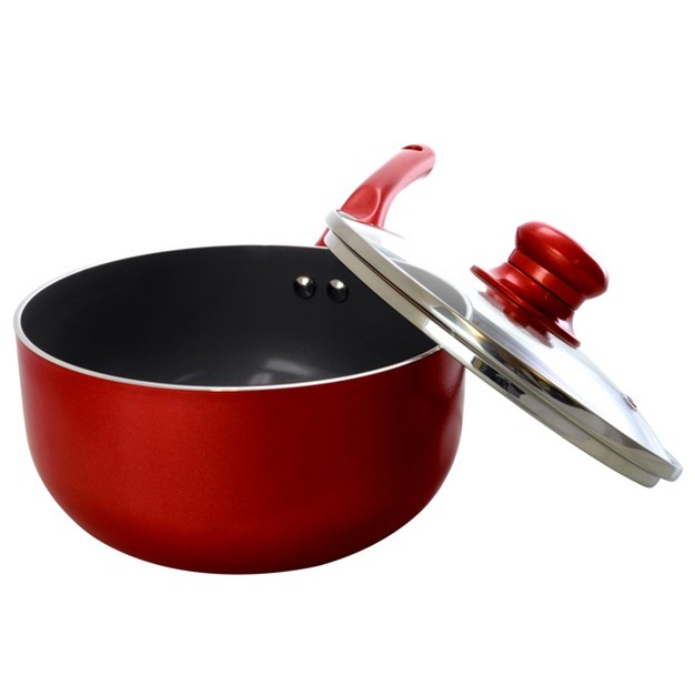 Better Chef Ceramic Coated Saucepan In Red With Glass Lid