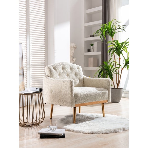 Teddy Fabric Accent Chair Leisure Single Sofa with Rose Golden Legs for Modern Living Room