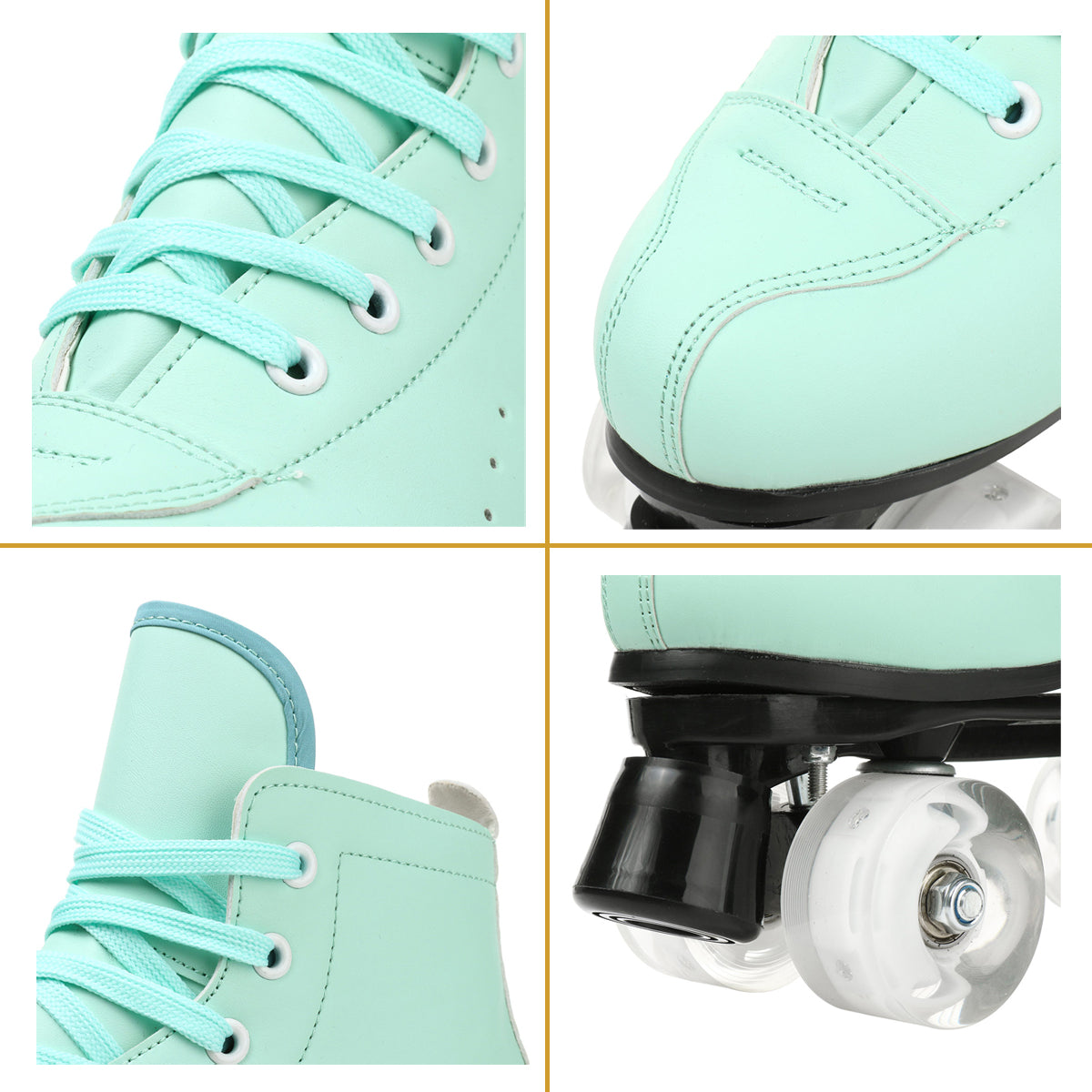 Classic Roller Skates for Women Cozy High-top Skates Indoor Outdoor Beginner Solid Color Roller Skates Shiny Wheels Skates， Green， 7