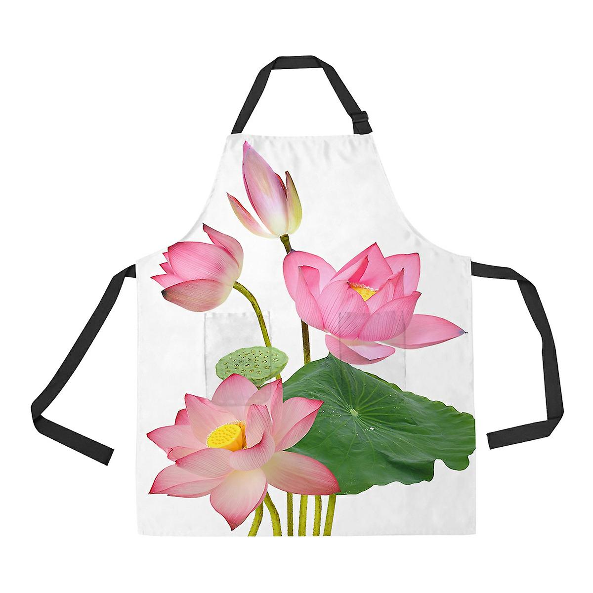 Beautiful Pink Lotus Flower Bouquet Isolated On White Apron Home Kitchen Apron With Pockets