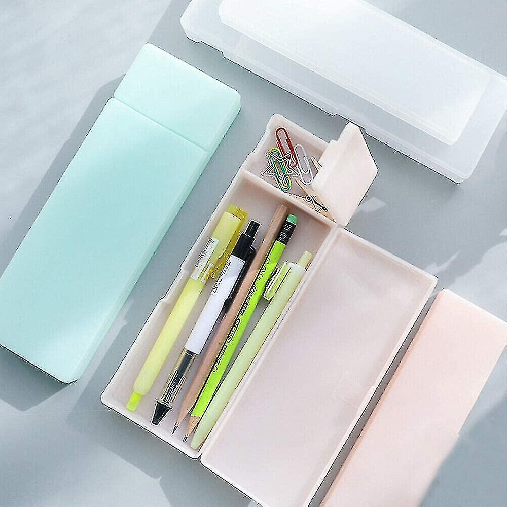 5 Pack Plastic Pencil Case， Pen Pencil Box， Pen Holder Box Organizer， School Supplies Pencil Box(mint Green， Large)