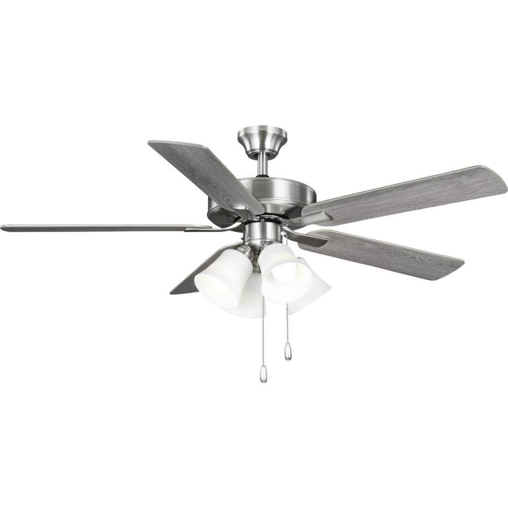 Progress Lighting AirPro 52 in. Integrated LED Indoor Brushed Nickel Silver 5-Blade AC Motor Transitional Ceiling Fan with Light P250081-009-WB