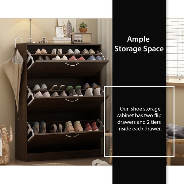 Shoe Cabinet Shoe Rack Storage Organizer with 3 Flip Drawers Entryway - - 36719390