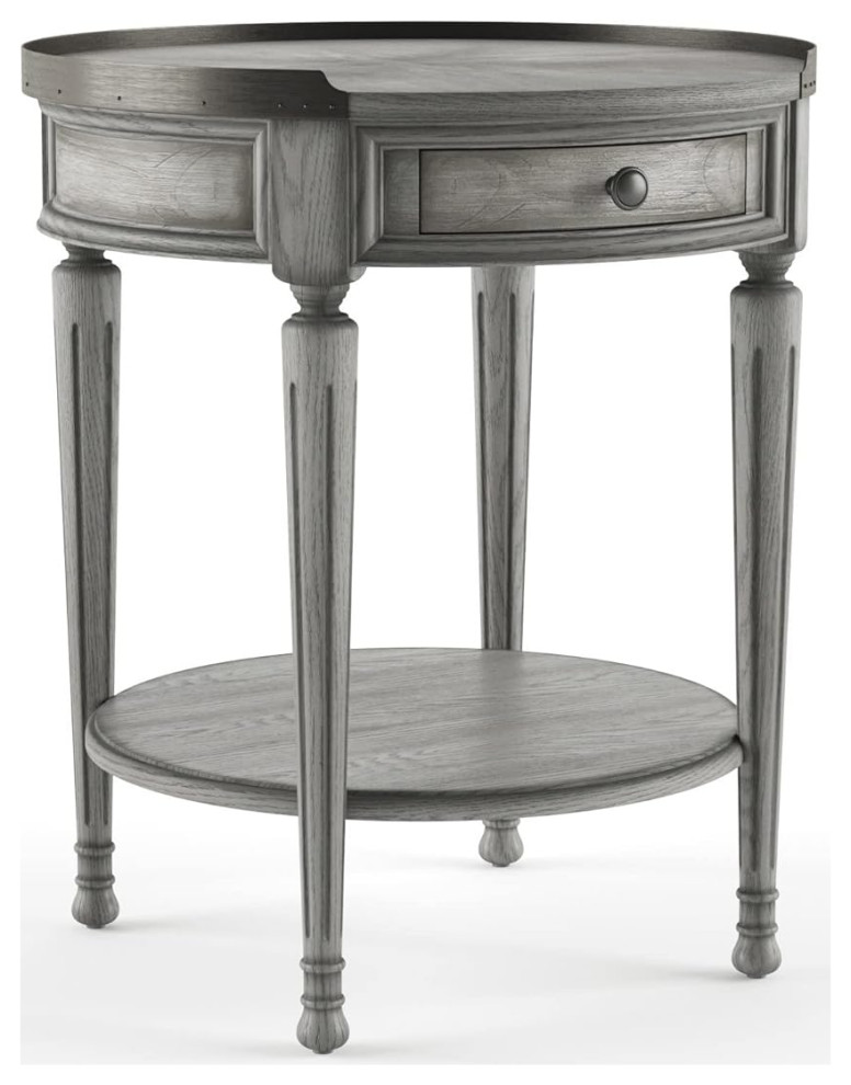 Classic Side Table  Carved Legs With Round Top  ampStorage Drawer  Distressed Gray   Traditional   Side Tables And End Tables   by Decor Love  Houzz