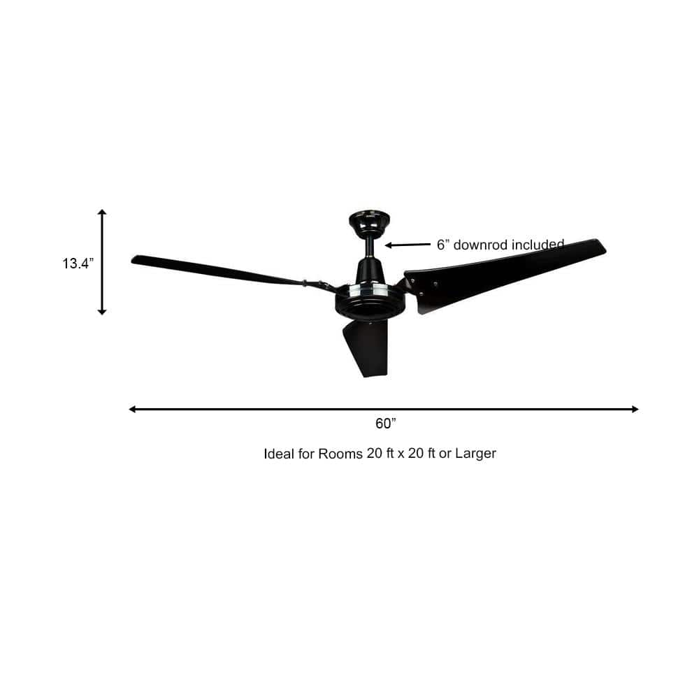 Hampton Bay Industrial 60 in IndoorOutdoor Black Ceiling Fan with Wall Control Downrod and Powerful Reversible Motor