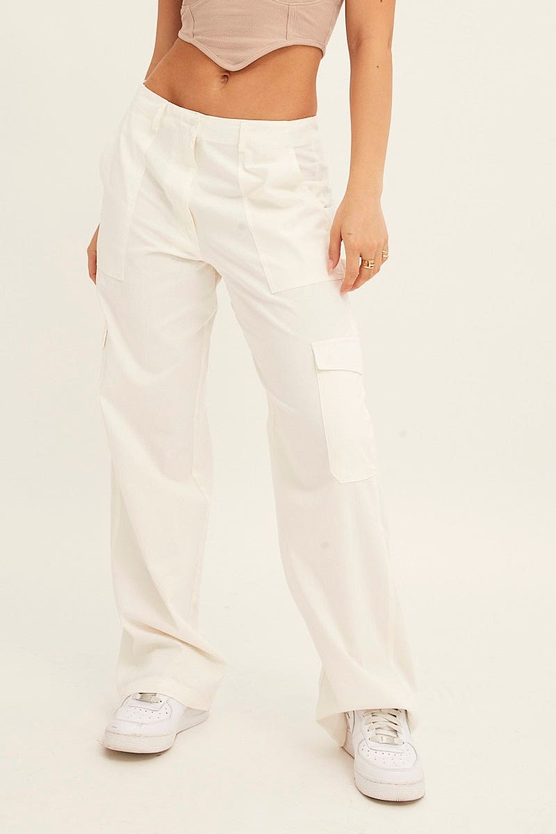 White Cargo Pant Mid Rise