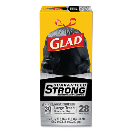 Clorox Glad Drawstring Large Trash Bags | 30 gal， 1.05 mil， 30