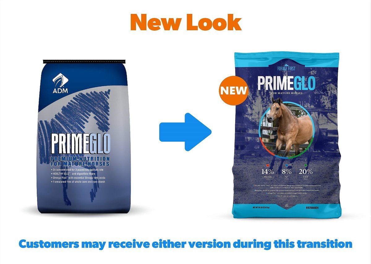 ADM PRIMEGLO Forage First Premium Nutrition Mature Horse Feed， 50-lb bag